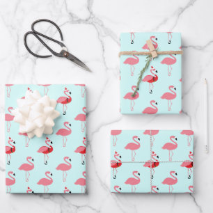 Flamingos Santa Pink Flamingo Blue Christmas Geschenkpapier Set