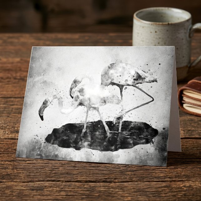 Flamingos Schwarz und Weiß Dankeskarte (Black and White Flamingo Watercolor Wall Art Decor. Thank You Card )