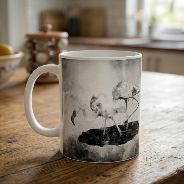 Flamingos Schwarz und Weiß Kaffeetasse (Black and White Flamingo Watercolor Wall Art Decor. Coffee Mug )
