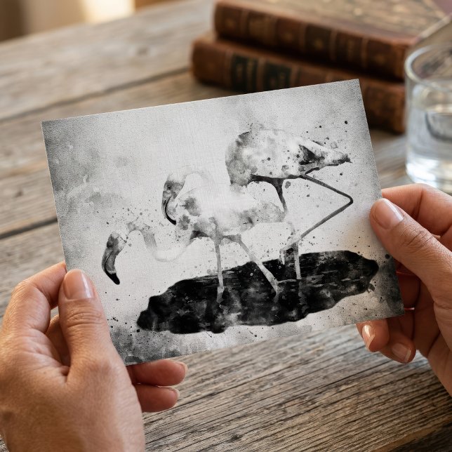Flamingos Schwarz und Weiß Postkarte (Black and White Flamingo Watercolor Wall Art Decor. Postcard)