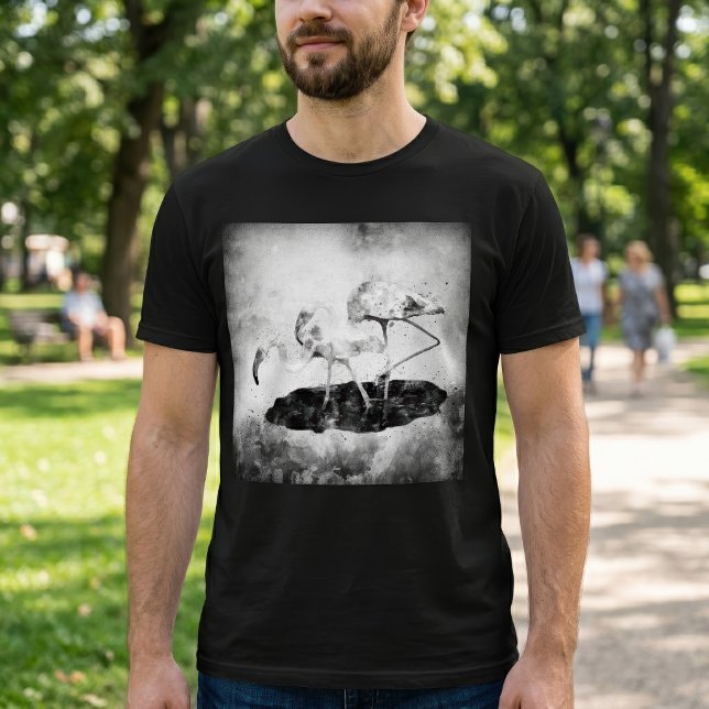 Flamingos Schwarz und Weiß T-Shirt (Black and White Flamingo Watercolor Wall Art Decor. Men Basic Black T-Shirt)