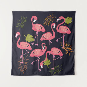 Flamingos setzen, tropischer Vogel vintage. Wandteppich