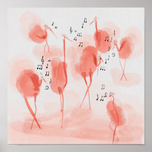 Flamingos singend poster