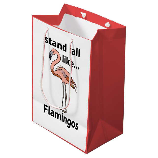 Flamingos Stand groß wie Flamingos Flamingos Flami Mittlere Geschenktüte (Vorderseite Schrägansicht)