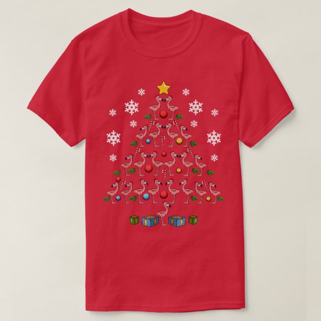 Flamingos Tree Santa Fun Niedlich Celebrate Happy  T-Shirt (Design vorne)