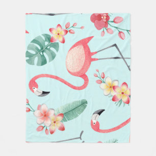 Flamingos Tropical Blume Wasserfarbenes Muster Fleecedecke