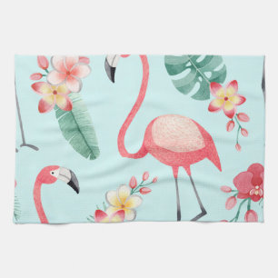 Flamingos Tropical Blume Wasserfarbenes Muster Geschirrtuch