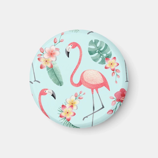 Flamingos Tropical Blume Wasserfarbenes Muster Magnet (Vorne)