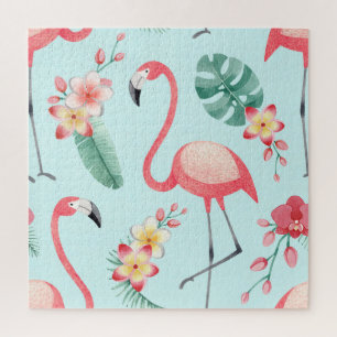 Flamingos Tropical Blume Wasserfarbenes Muster Puzzle