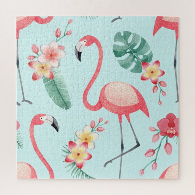 Flamingos Tropical Blume Wasserfarbenes Muster Puzzle (Vertikal)