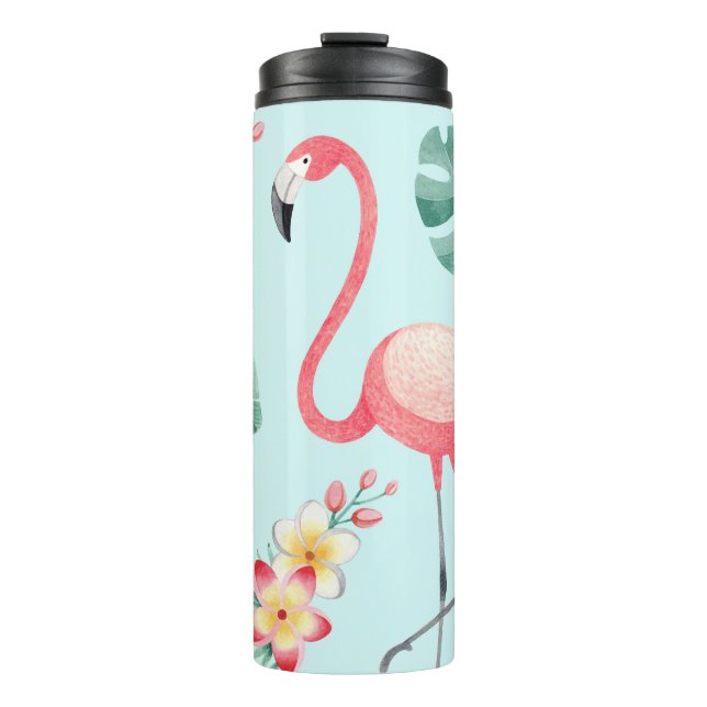 Flamingos Tropical Blume Wasserfarbenes Muster Thermosbecher (Vorderseite)