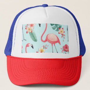 Flamingos Tropical Blume Wasserfarbenes Muster Truckerkappe