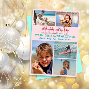 Flamingos Tropical Christmas Foto Collage Pink Feiertagskarte