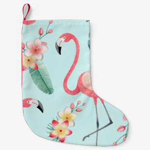 Flamingos Tropische Blumen Aquarell-Muster Kleiner Weihnachtsstrumpf