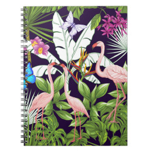 Flamingos, tropische Pflanze: Vintages Muster. Notizblock