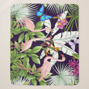Flamingos, tropische Pflanze: Vintages Muster. Sherpadecke