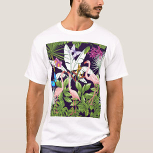 Flamingos, tropische Pflanze: Vintages Muster. T-Shirt