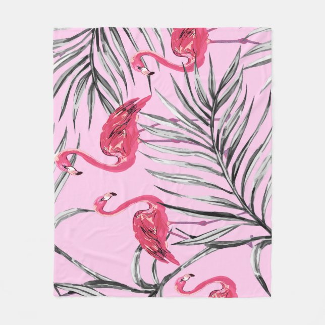 Flamingos, tropische Wasserfarbe Vintage Muster. Fleecedecke (Vorderseite)