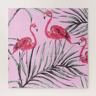 Flamingos, tropisches Aquarell-Vintage-Muster. Puzzle