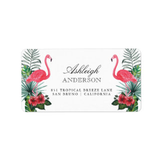 Flamingos und Ananas | Tropenflora Adressaufkleber