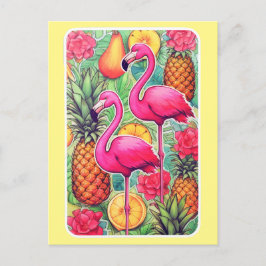 Flamingos und Ananas - Tropenkarte Sommer Postkarte