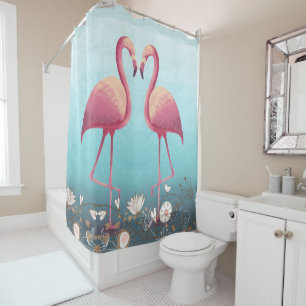 Flamingos und Blume Duschvorhang
