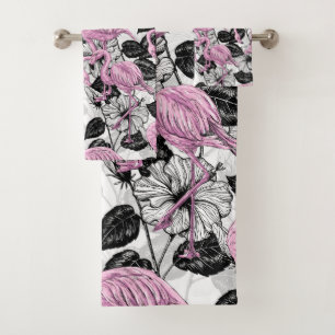 Flamingos und Hibiskus Blume Badhandtuch Set