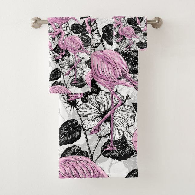 Flamingos und Hibiskus Blume Badhandtuch Set (Insitu)