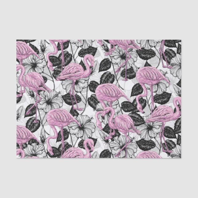 Flamingos und Hibiskus Blume Seidenpapier (Vorderseite)