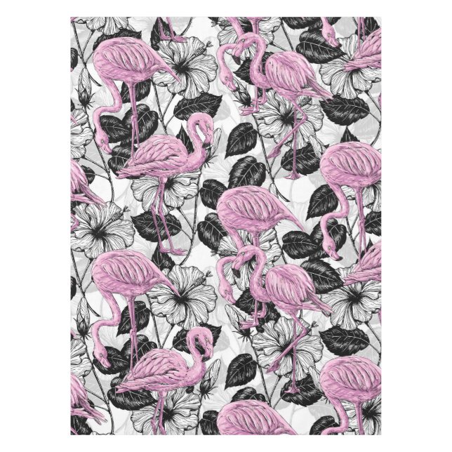 Flamingos und Hibiskus Blume Tischdecke (Vorderseite)