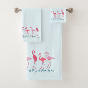 Flamingos und Meeresstars blass blau Badhandtuch Set