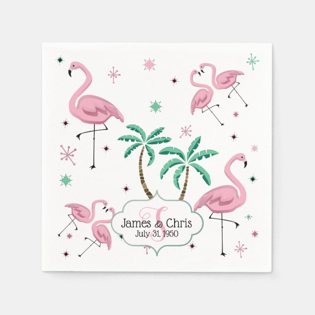 Flamingos und Palm Trees Atomstyle Monogram Serviette (Vorderseite)