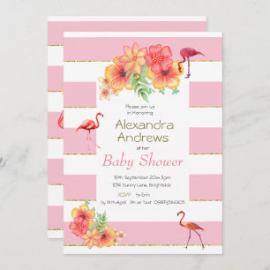 Flamingos und Pink Stripe Babydusche Einladung