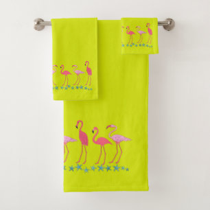 Flamingos und Sea Stars Bright Chartreuse Badhandtuch Set