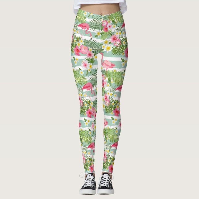 Flamingos und Streifen 2 Leggings (Vorderseite)