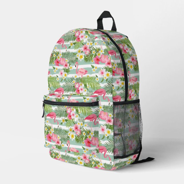 Flamingos und Streifen Bedruckter Rucksack (Rückseitige Ecke Rechts)