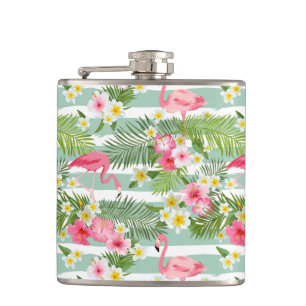 Flamingos und Streifen Flachmann