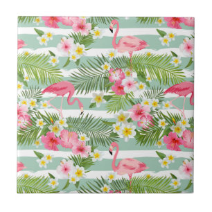Flamingos und Streifen Fliese
