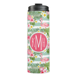 Flamingos und Streifen   Monogramm Thermosbecher