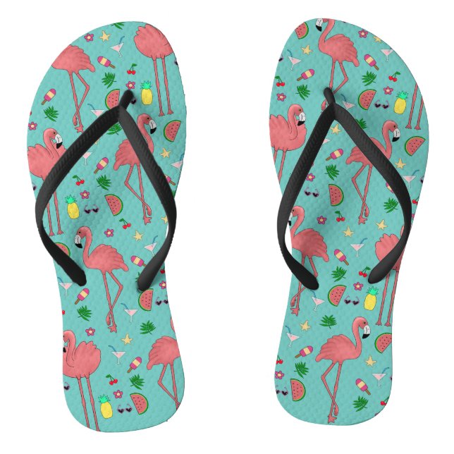 Flamingos und Summer Theme - Blue Flip Flops (Fußbett)