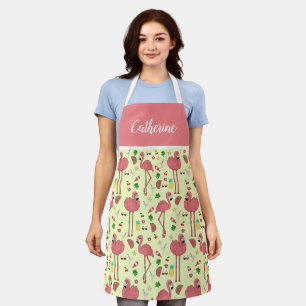 Flamingos und Summer Theme mit Namen - Gelb Schürze