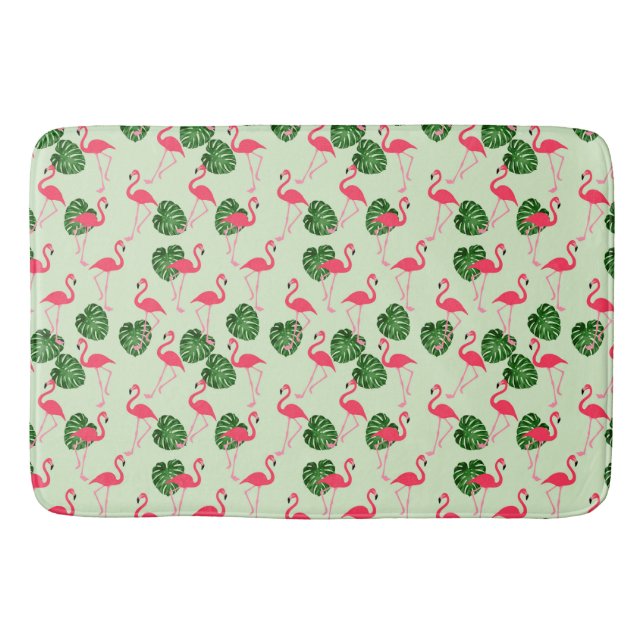 Flamingos und tropische Blätter Badematte (Vorderseite)