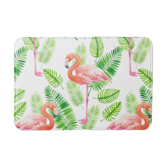 Flamingos und tropische Blätter Badematte (Vorderseite)