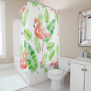 Flamingos und tropische Blätter Duschvorhang