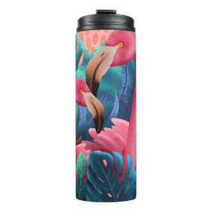 Flamingos und tropische Blätter Thermosbecher