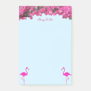 Flamingos und tropische Blumen auf hellblau Post-it Klebezettel