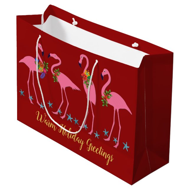 Flamingos Warm Weihnachtsweihnachtsgeschenk Große Geschenktüte (Vorderseite Schrägansicht)