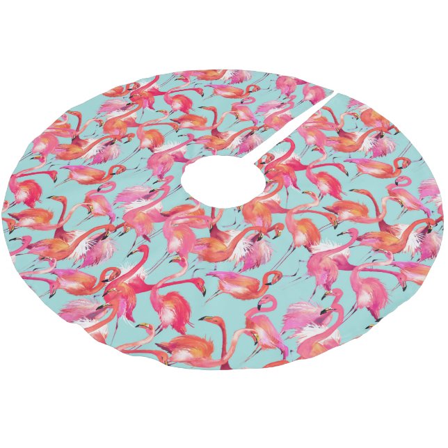 Flamingos (Wasserfarbe) Polyester Weihnachtsbaumdecke (Schrägansicht)