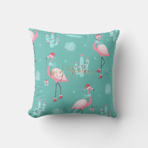 Flamingos Weihnachtsmann Hut präsentiert Schneeflo Kissen