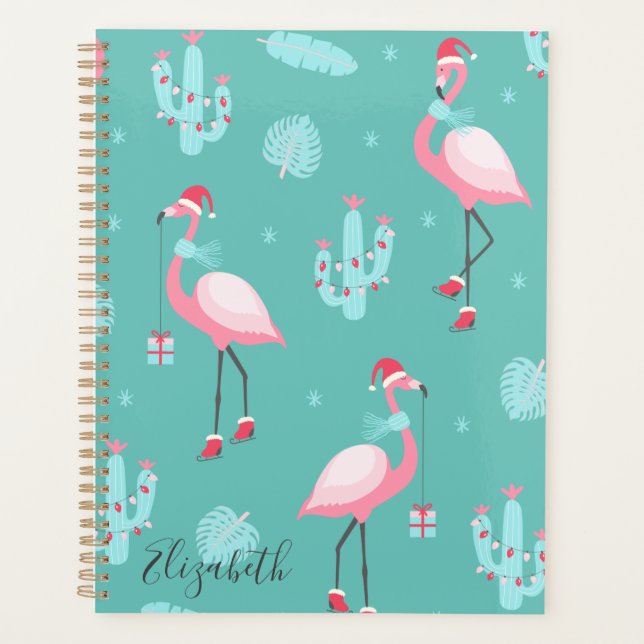 Flamingos Weihnachtsmannmütze präsentiert Schneefl Planer (Vorderseite)